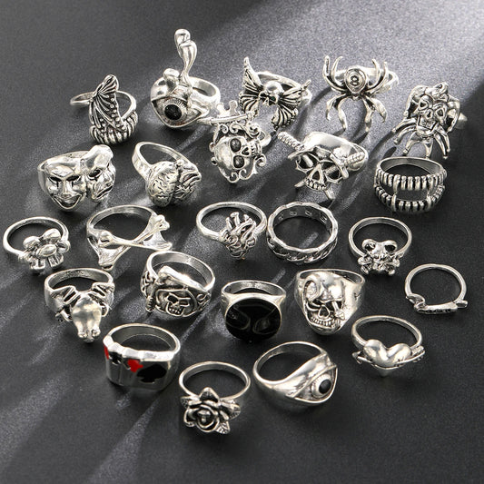 24 Pcs Gothic Skeleton Unisex Ring Set