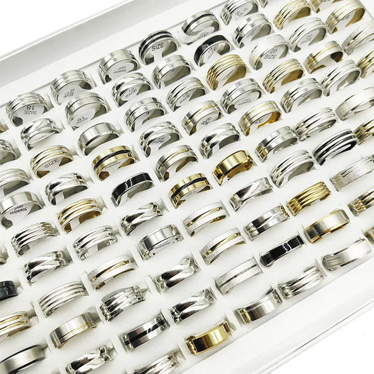 20pcs Mix Style Simple Stainless Steel Rings