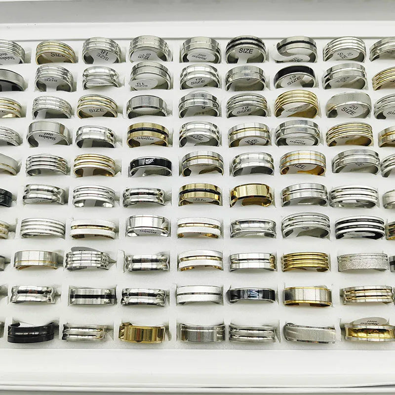 20pcs Mix Style Simple Stainless Steel Rings