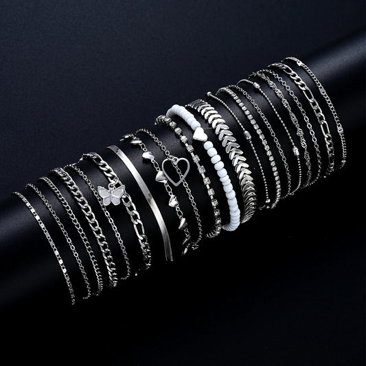 19Pcs/Set Silver Color Anklet Set