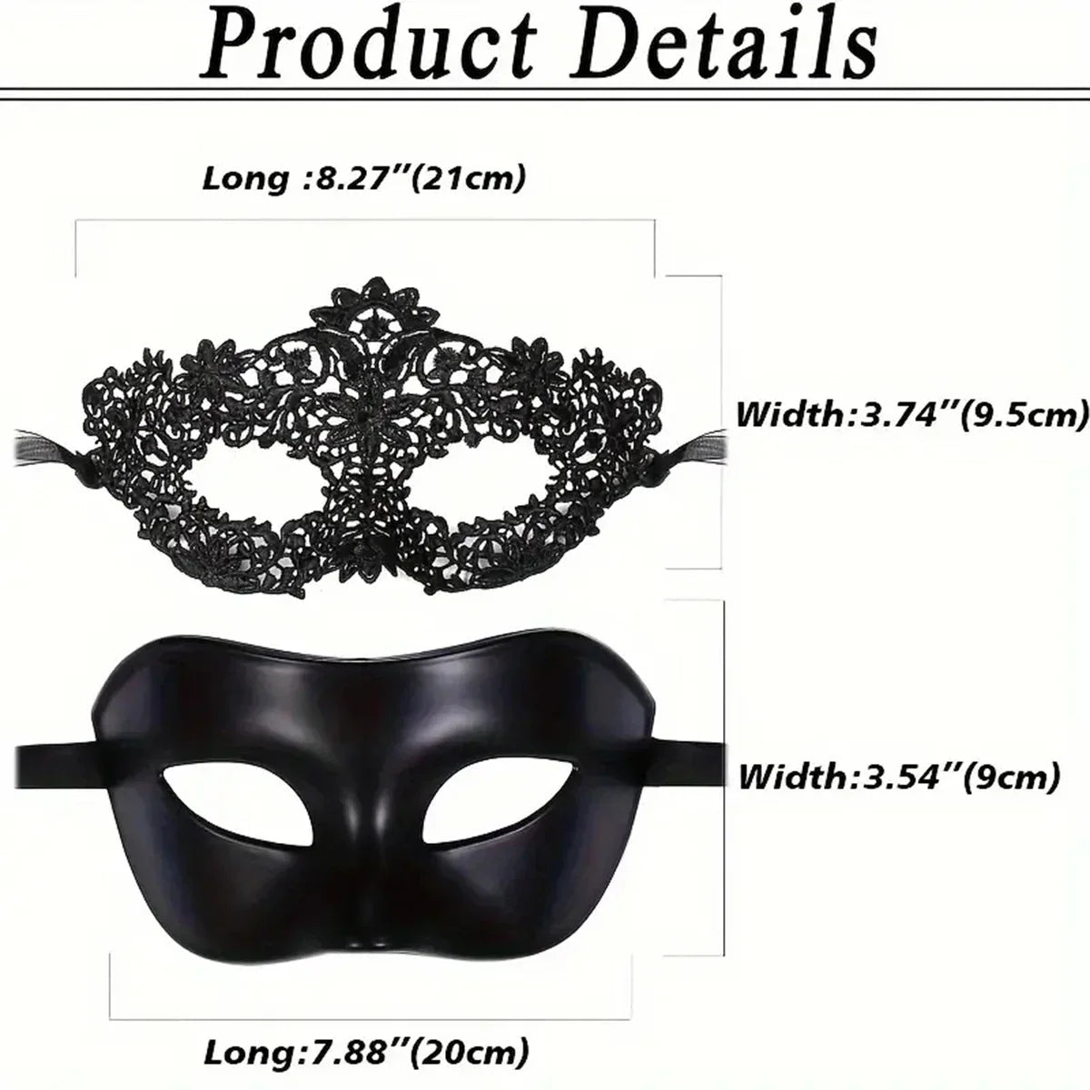 2pcs Elegant Masquerade Mask Set for Couples