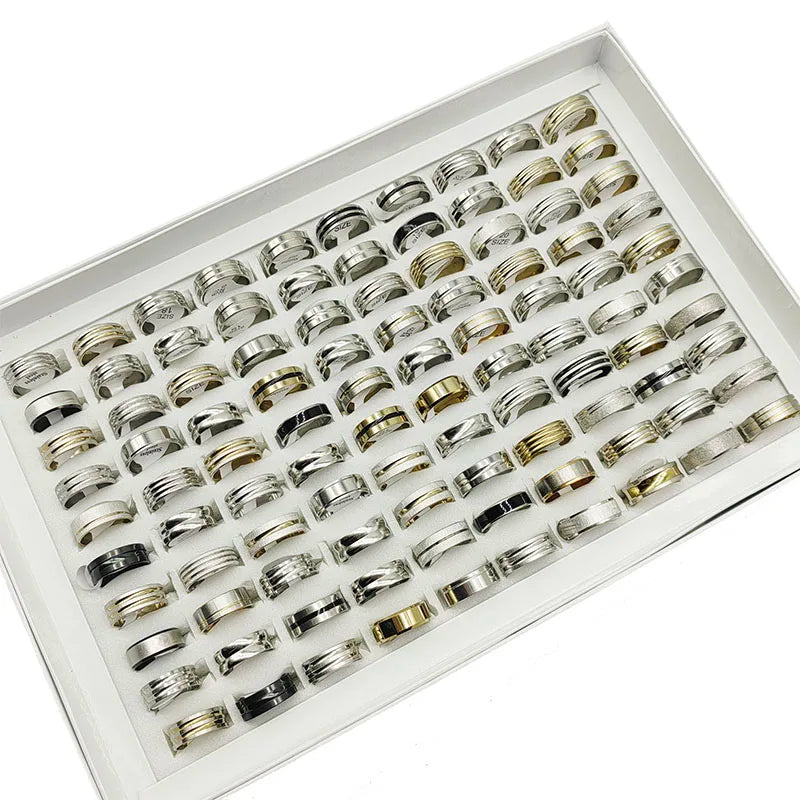 20pcs Mix Style Simple Stainless Steel Rings