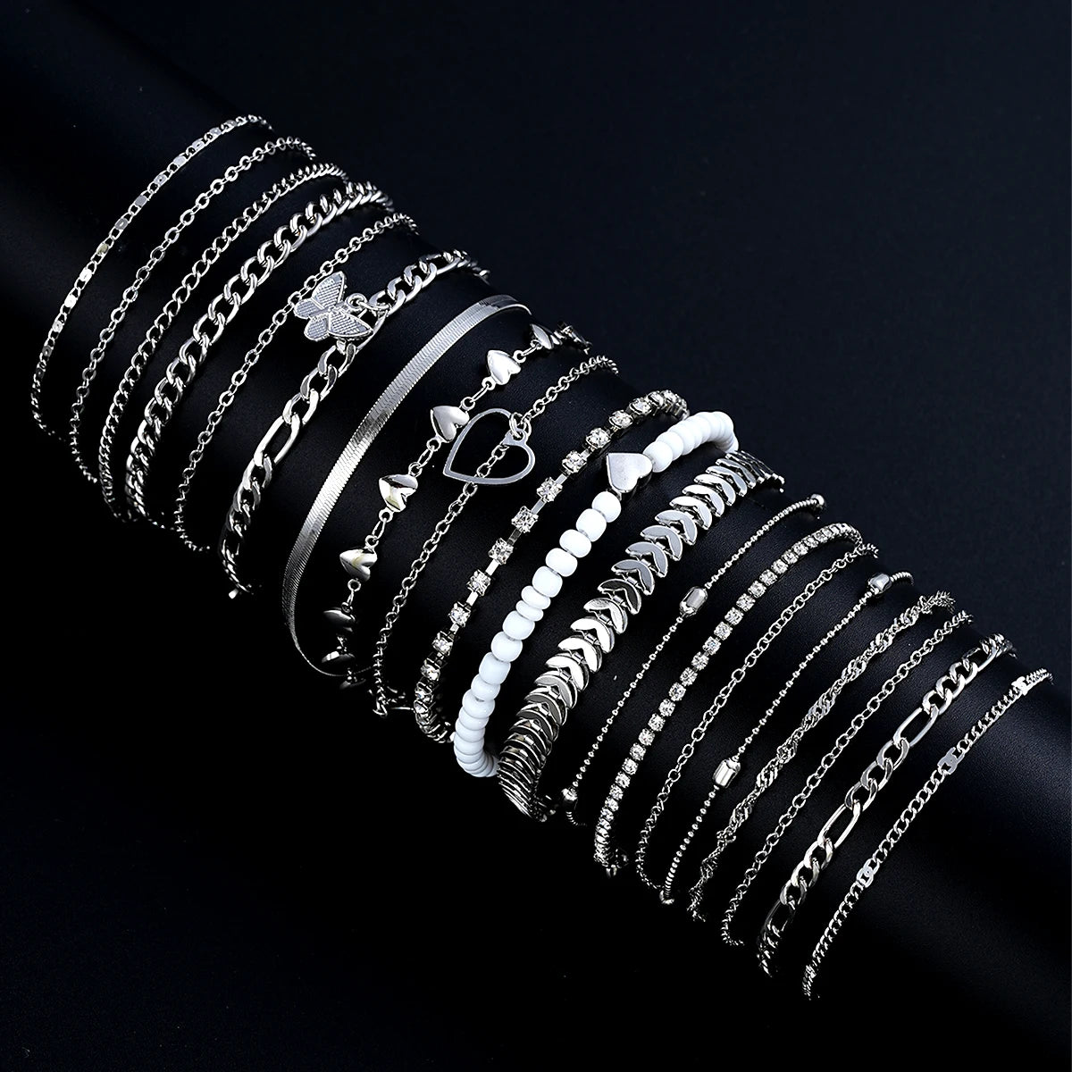 19Pcs/Set Silver Color Anklet Set