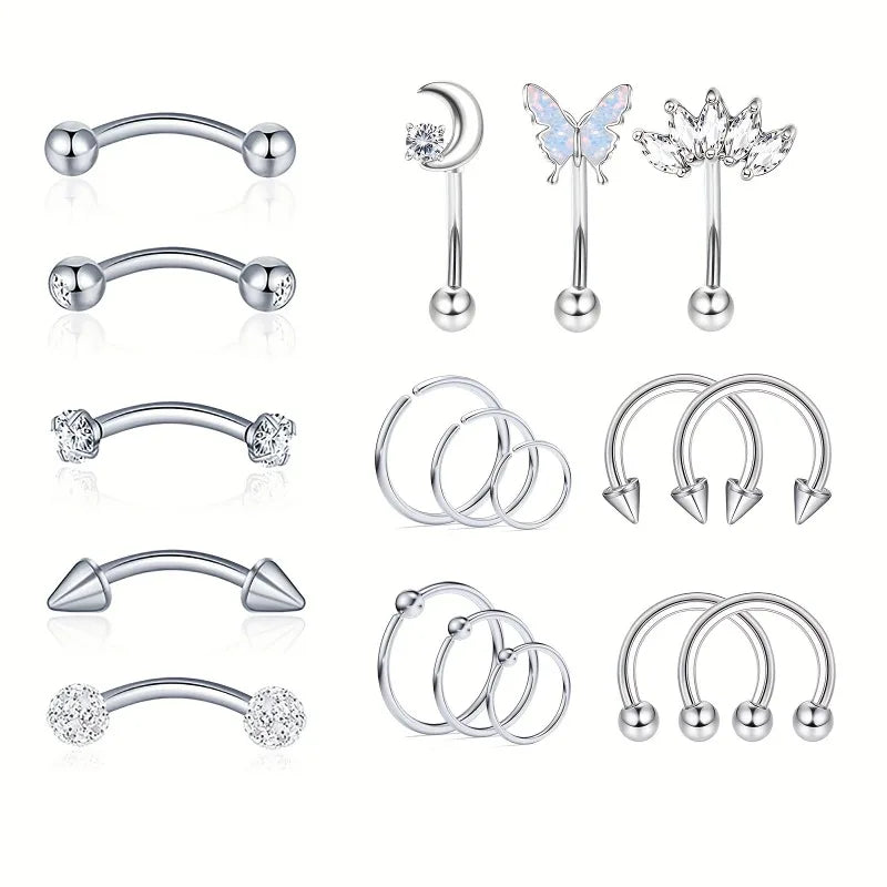 18Pcs 14K Gold Plated Stainless Steel Body Piercing Jewelry