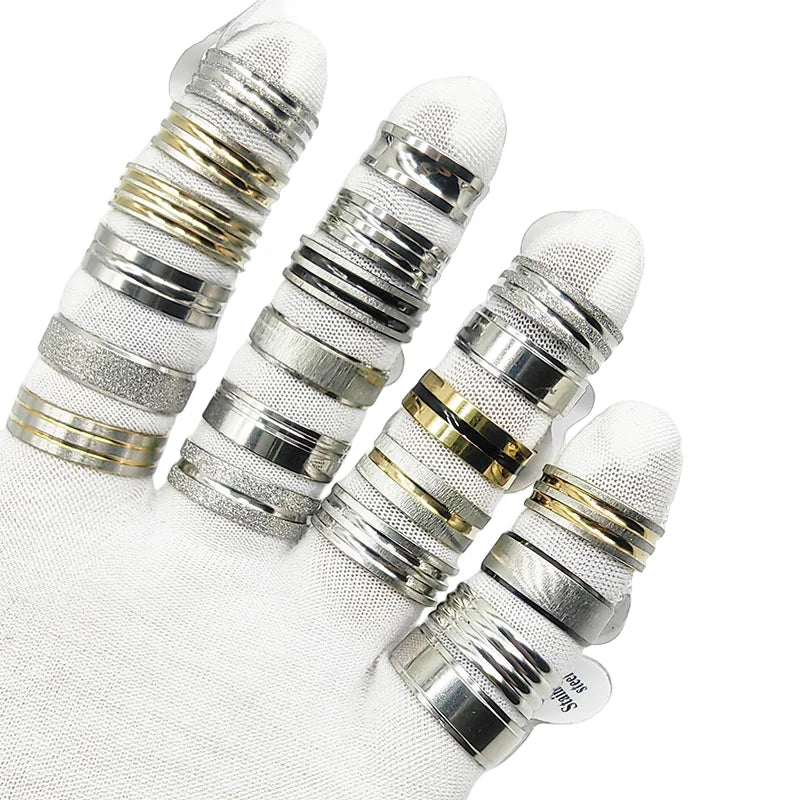 20pcs Mix Style Simple Stainless Steel Rings