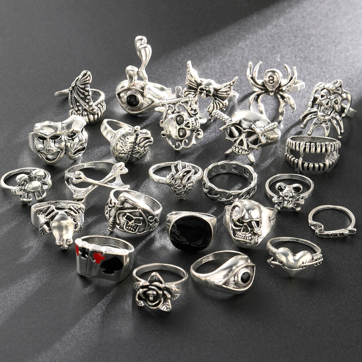 24 Pcs Gothic Skeleton Unisex Ring Set