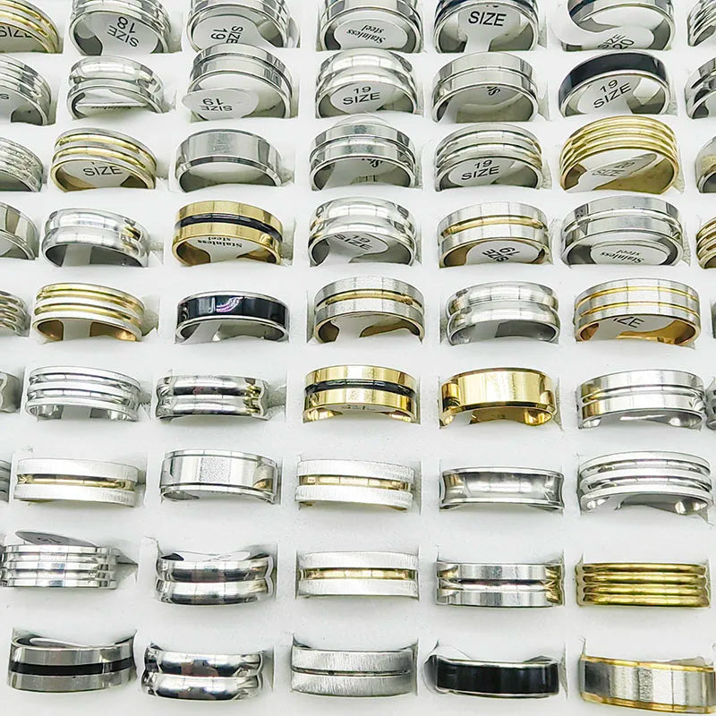 20pcs Mix Style Simple Stainless Steel Rings