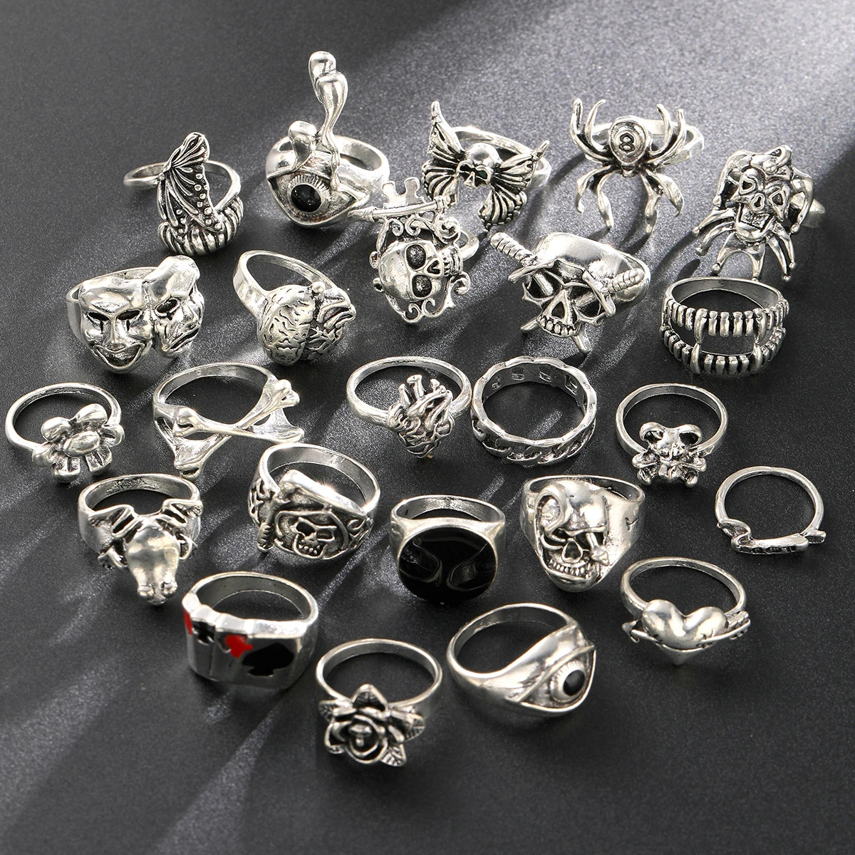 24 Pcs Gothic Skeleton Unisex Ring Set