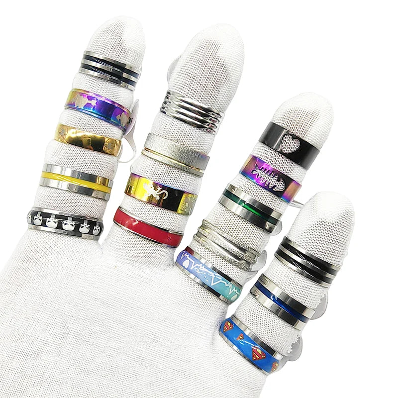 20pcs Mix Style Simple Stainless Steel Rings