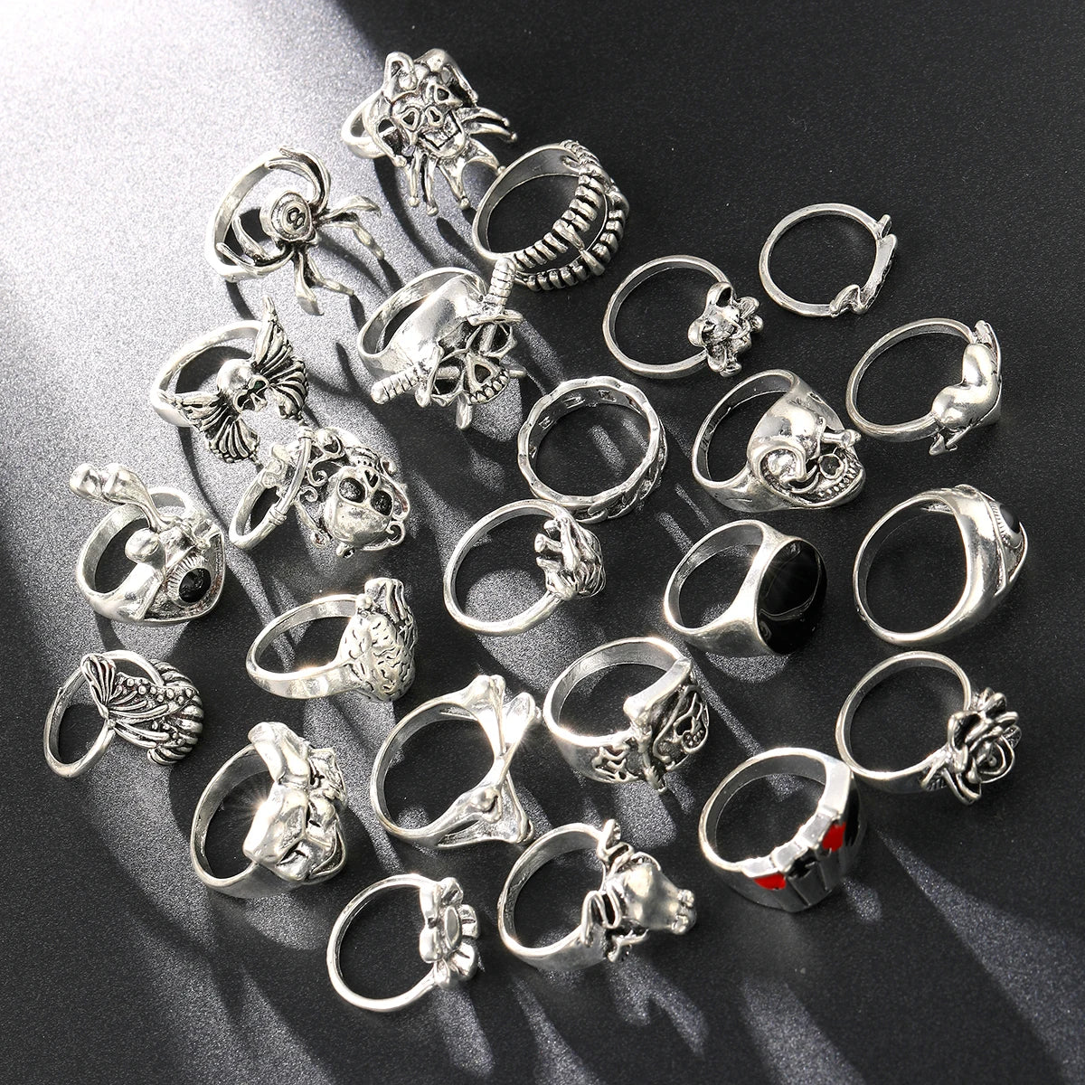24 Pcs Gothic Skeleton Unisex Ring Set
