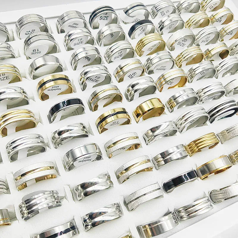 20pcs Mix Style Simple Stainless Steel Rings