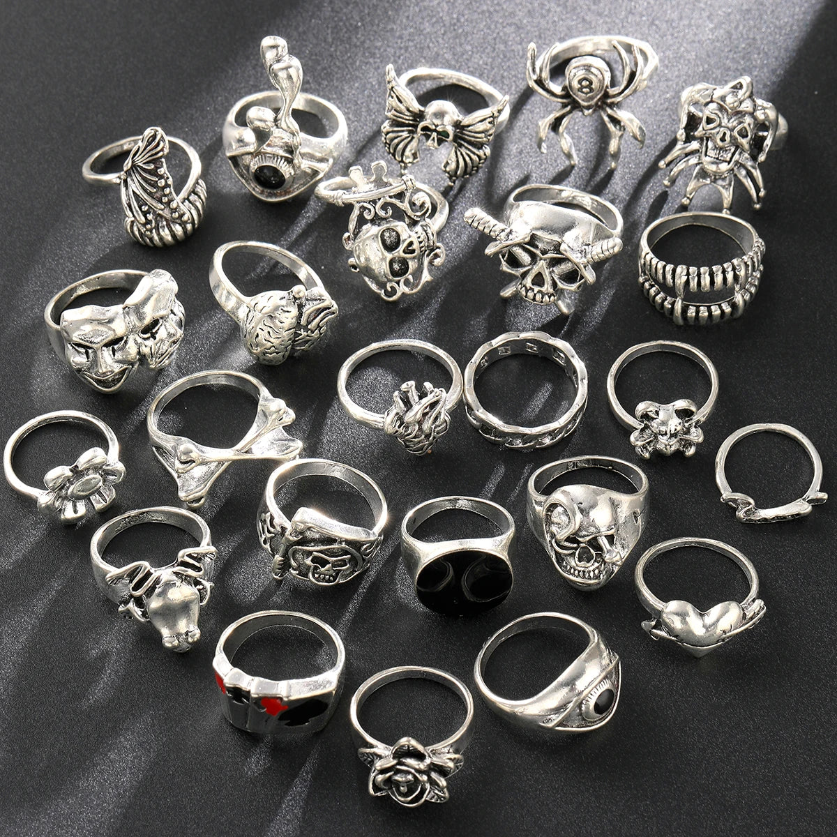 24 Pcs Gothic Skeleton Unisex Ring Set