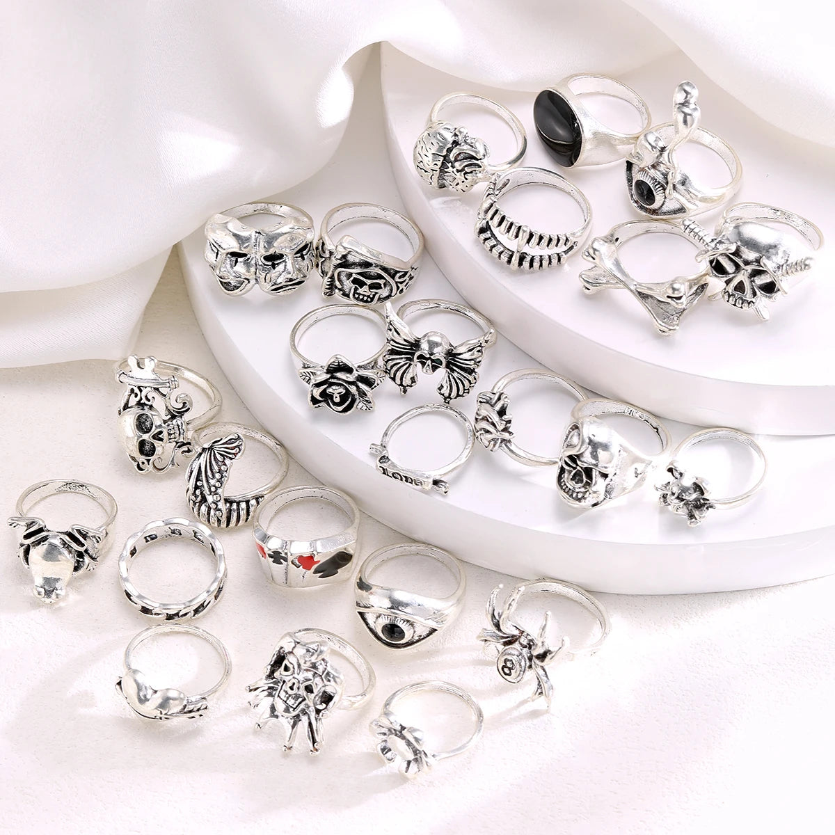 24 Pcs Gothic Skeleton Unisex Ring Set