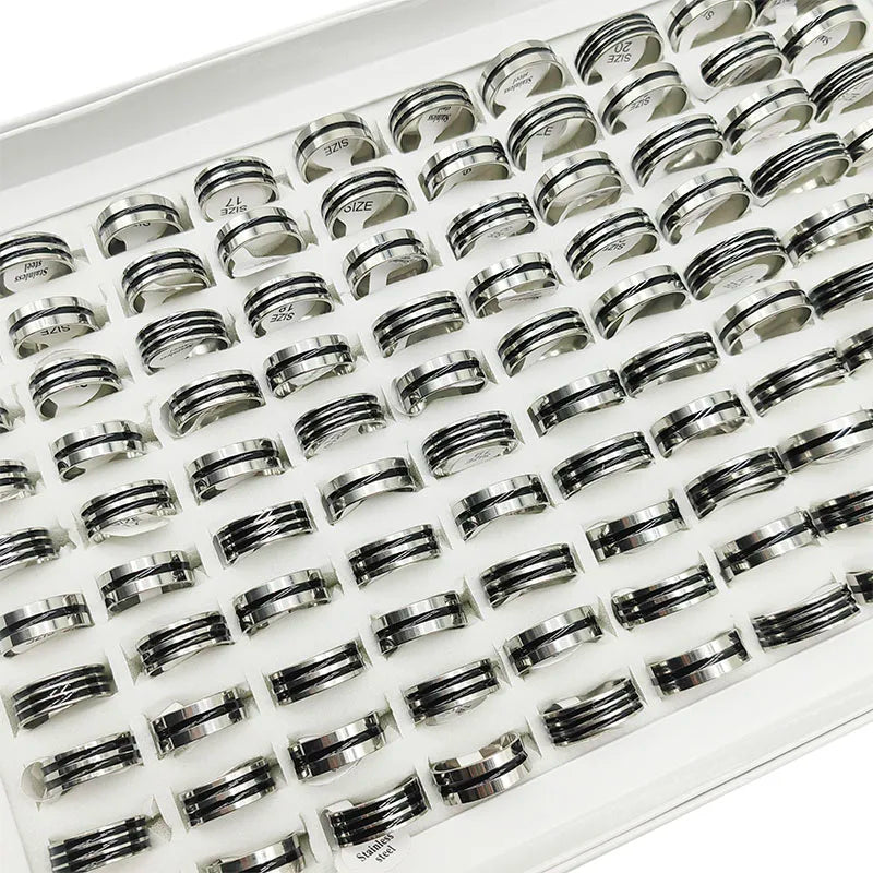 20pcs Mix Style Simple Stainless Steel Rings