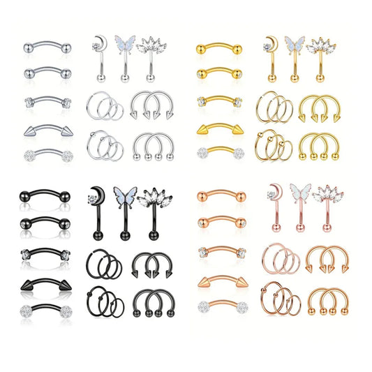 18Pcs 14K Gold Plated Stainless Steel Body Piercing Jewelry