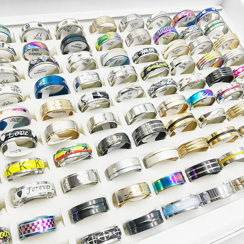 20pcs Mix Style Simple Stainless Steel Rings