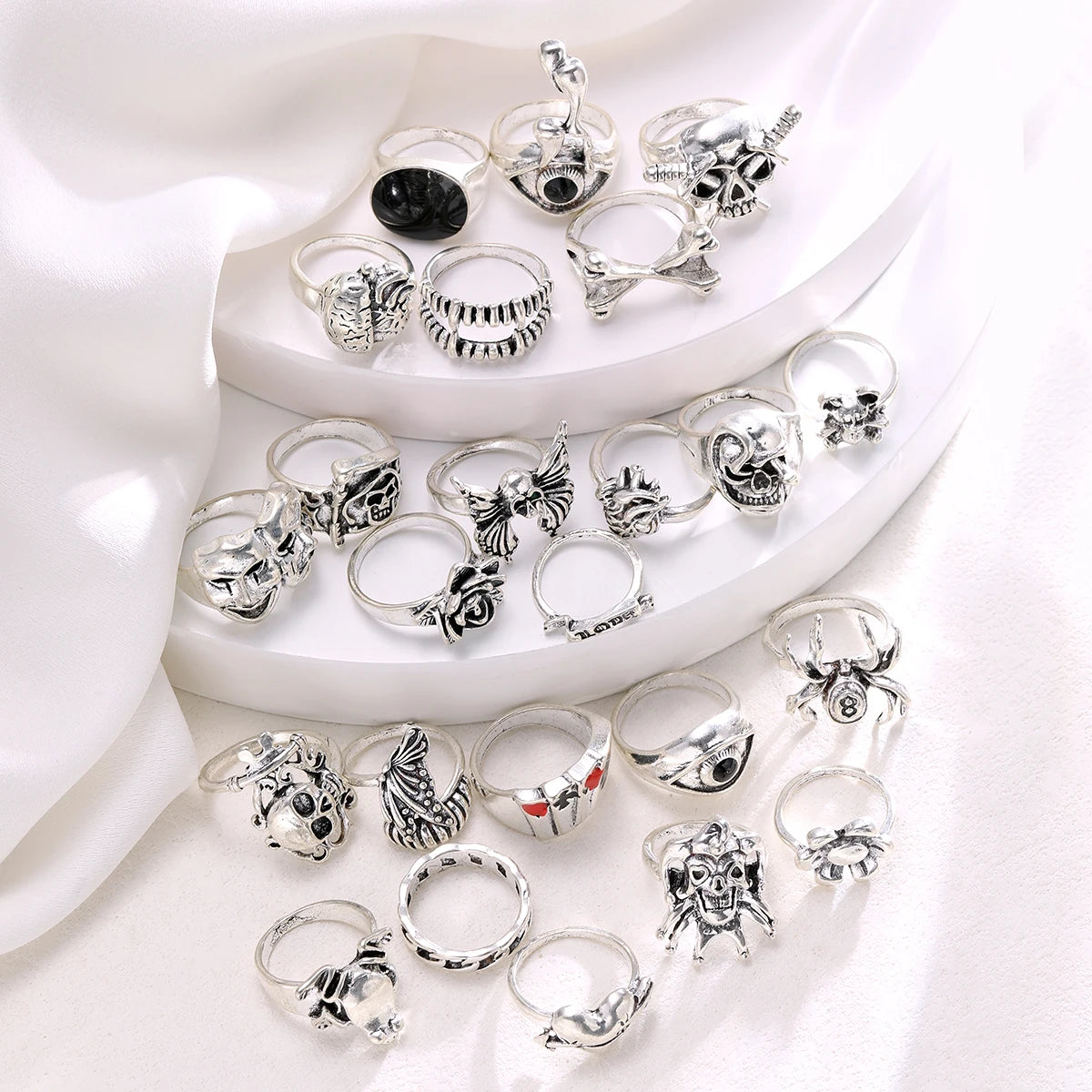 24 Pcs Gothic Skeleton Unisex Ring Set