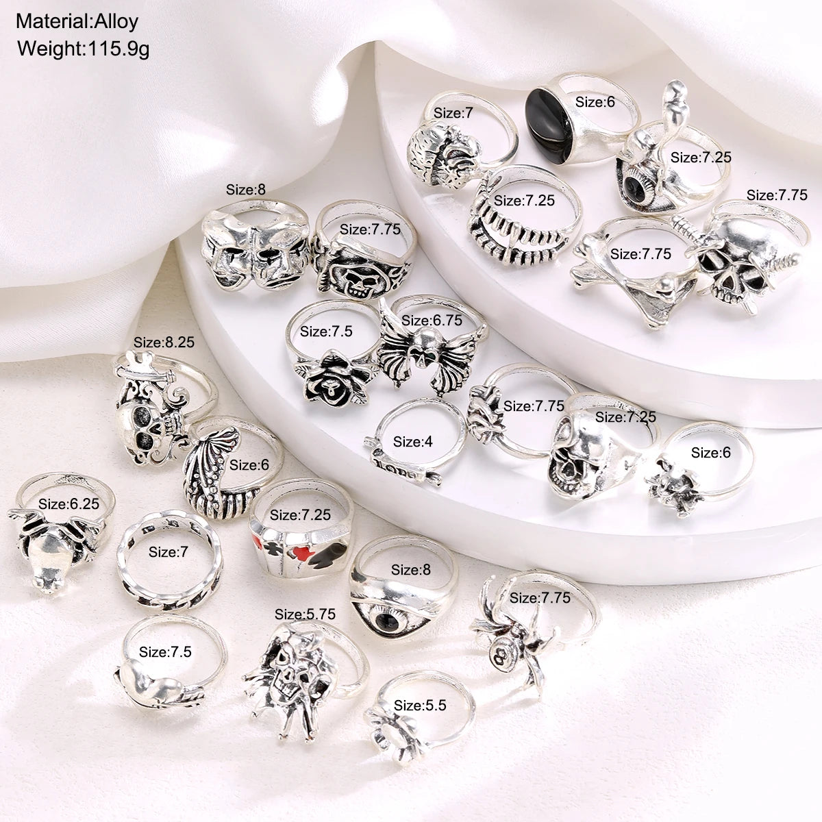 24 Pcs Gothic Skeleton Unisex Ring Set