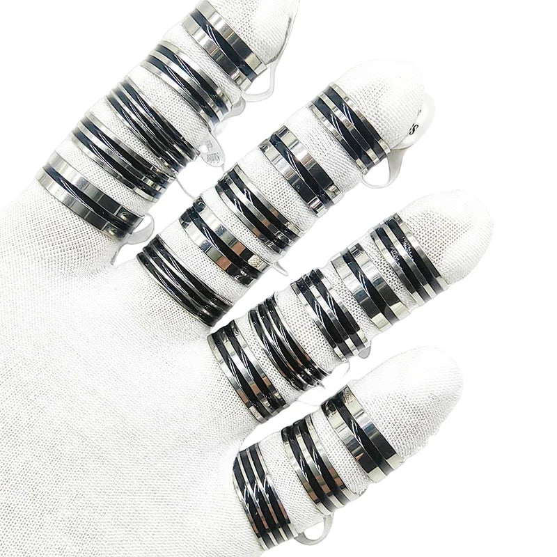 20pcs Mix Style Simple Stainless Steel Rings