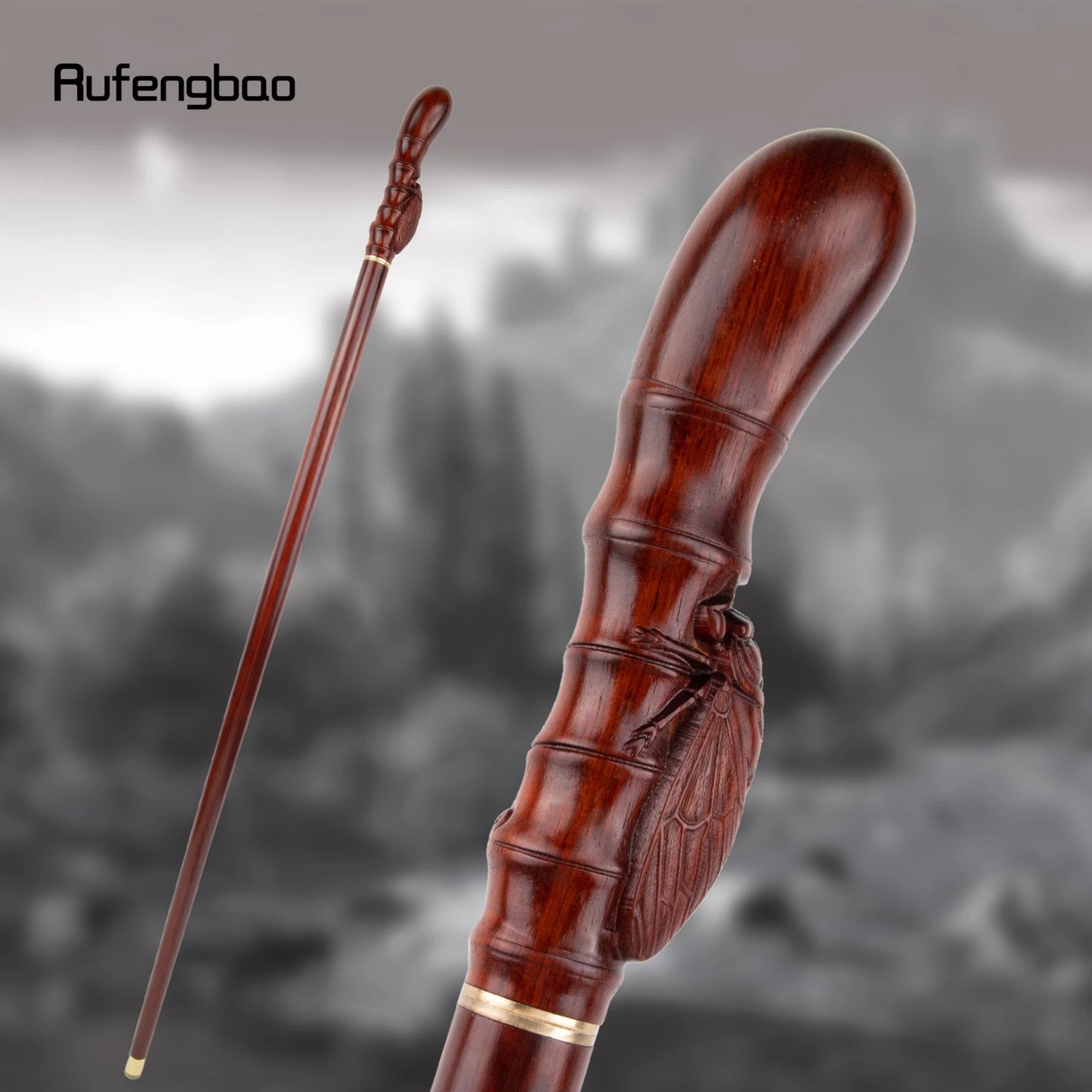 Brown Cicada Bamboo Single Joint Fashion Walking Stick