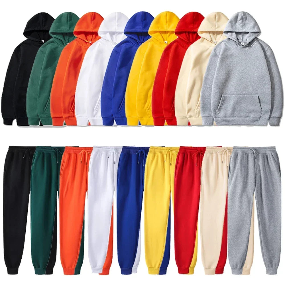 Basic Fleece Hoodies And Sweat Pants Set