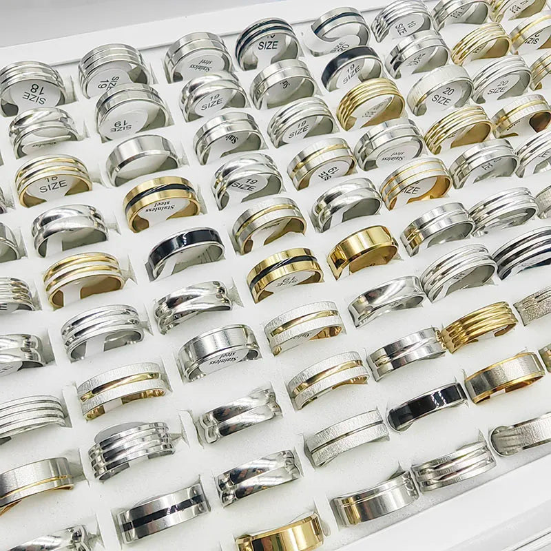 20pcs Mix Style Simple Stainless Steel Rings