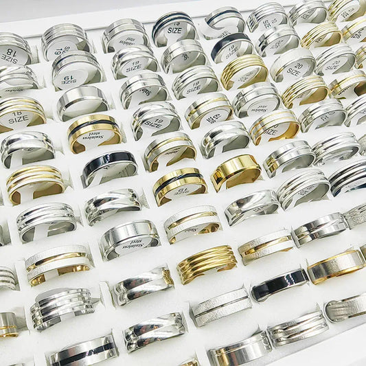 20pcs Mix Style Simple Stainless Steel Rings