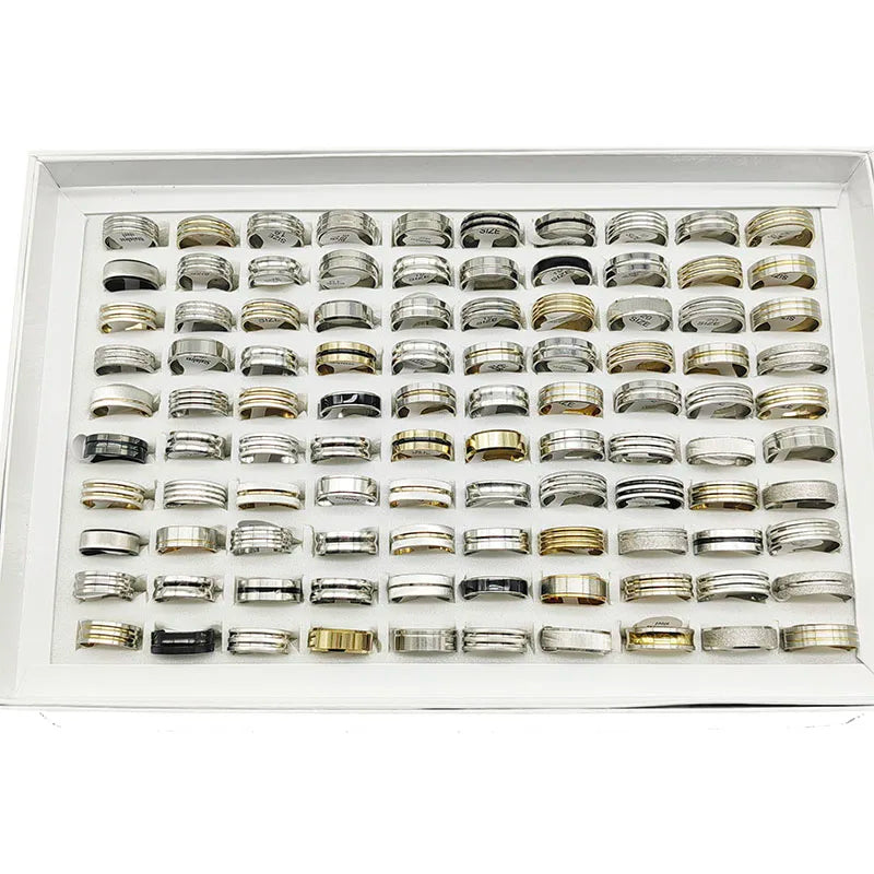 20pcs Mix Style Simple Stainless Steel Rings